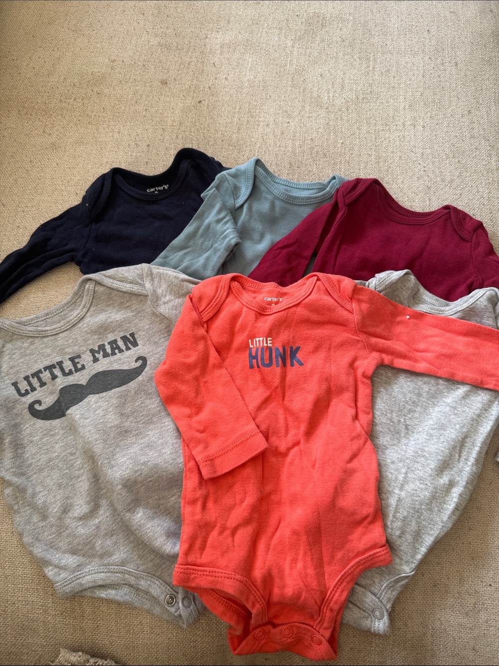 Carter's Long-Sleeve Bodysuit Set in Coral, Gray, Navy, Teal & Burgundy Bundle